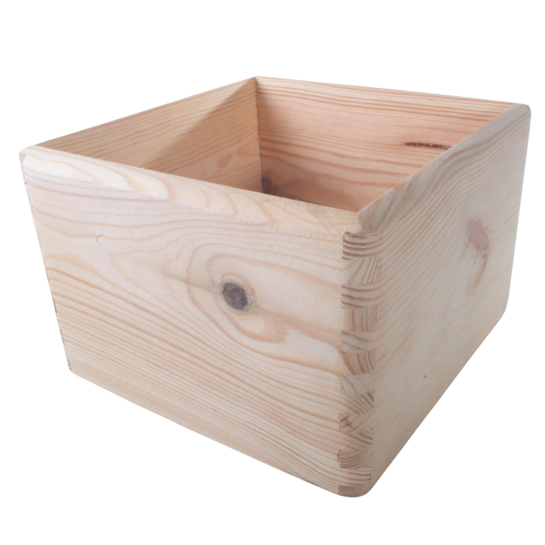 WooDeeDoo Wooden Square Storage Crate Box - 20x20x13cm - Open Pine Farmhouse Style Basket Unpainted Natural Wood Desk Organiser Non-Lidded Container Kitchen Office Tidy Bin for Craft DIY
