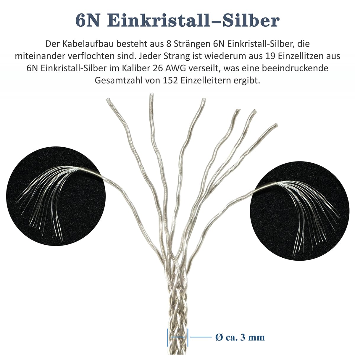 GUCraftsman Upgrade-Kabel aus 6N Einkristall-Silber für Focal Elegia, Clear, Stellia, Elear, ClearPro MG, Celestee, Radiance, Clear MG Kopfhörer (4,4 mm Stecker)