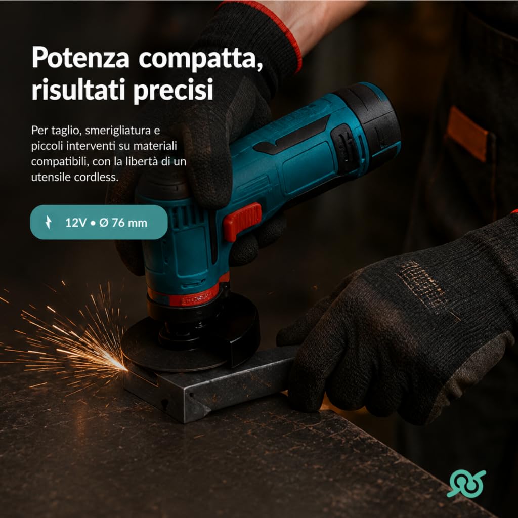 TEMPO DI SALDI Mini szlifierka kątowa z akumulatorem 12 V 76 mm do 19500 obr./min, zestaw z 2 bateriami, korpusem ABS i walizką ok. 23,5 x 20 x 9,5 cm, mini Flex do cięcia, DIY i warsztatu