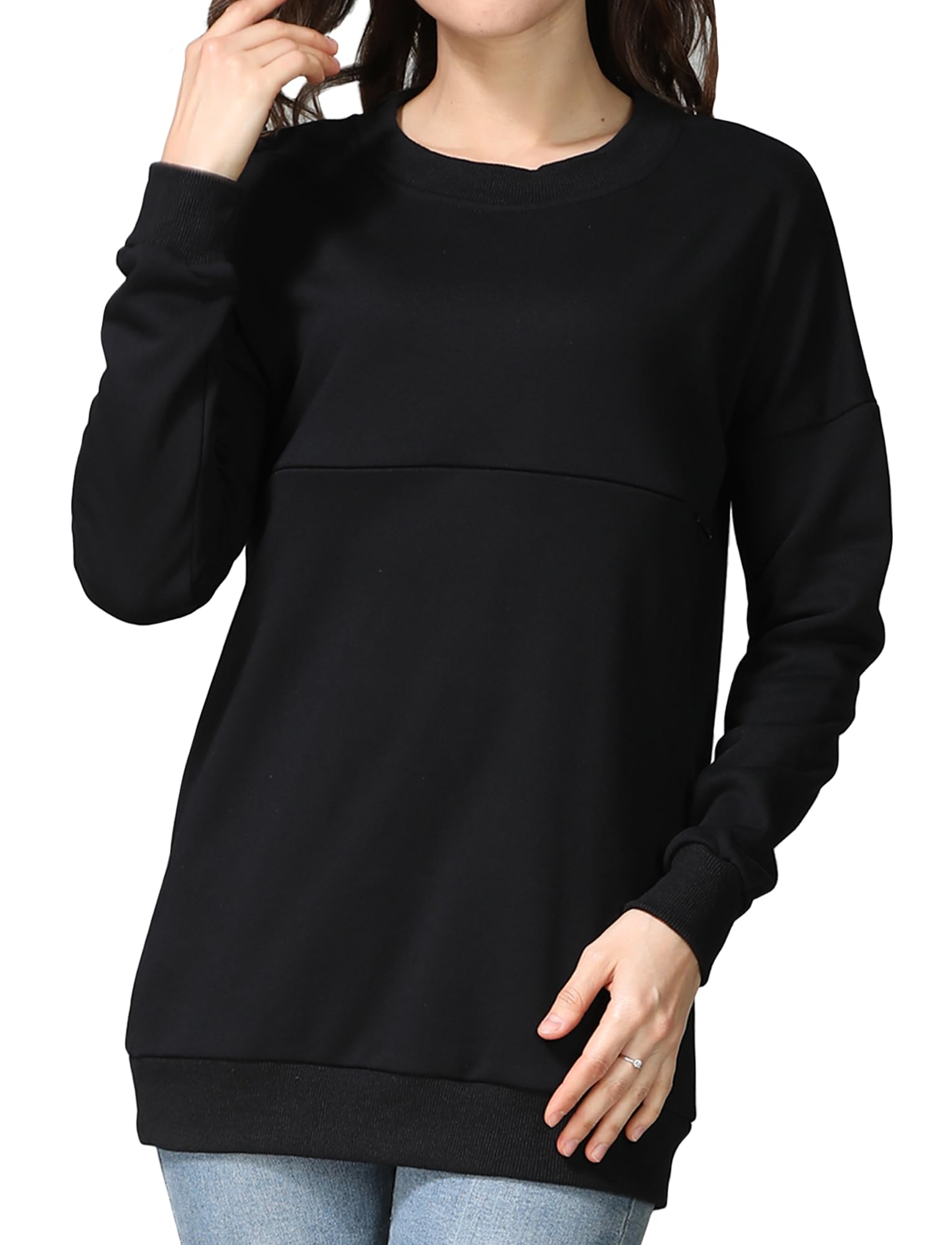 FEOYA Damen Stillshirt Langarm Umstandsshirt Reißverschluss Stillpullover Baumwolle Winter