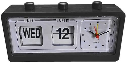 Fdit Calendario de salto manual despertador, calendario manual reloj mesa estable para oficina (negro)
