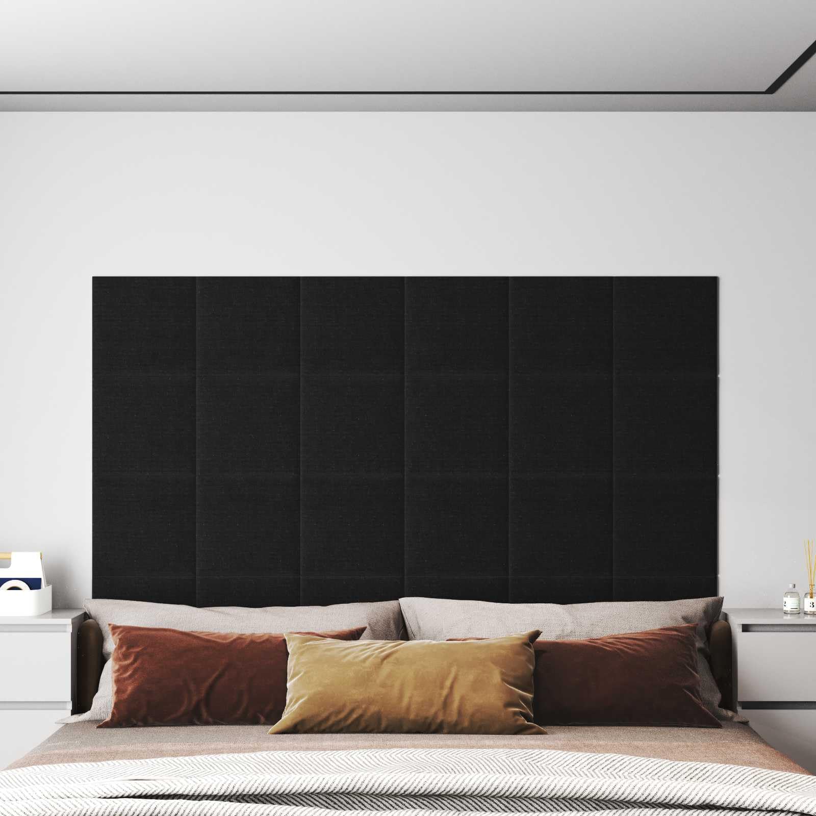 Juego de 12 cabezales de pared de 30 x 30 cm, color negro, paneles decorativos para dormitorio, remodelación de pared interior, aspecto moderno, fácil montaje