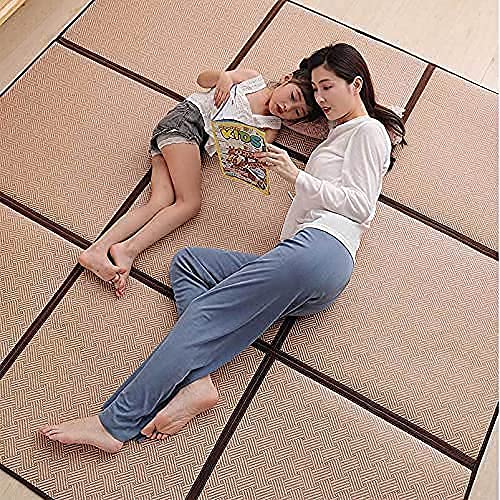 Nisorpa 71'' x 71'' Japanese Rug Tatami Rug Mat 0.47'' Thick Japanese Floor Mattress Rattan Non-Slip Breathable Memory Foam Area Rug Bedroom Sleeping Crawling Playmat Tatami Mat, Brown