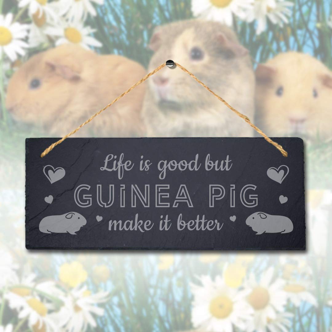 Stukk Life is Good But Guinea Make It Better Hanging Pig Cote Pigsties Sign, Natural Engraved Slate Stone Plaque, 30x12cm - Image 2