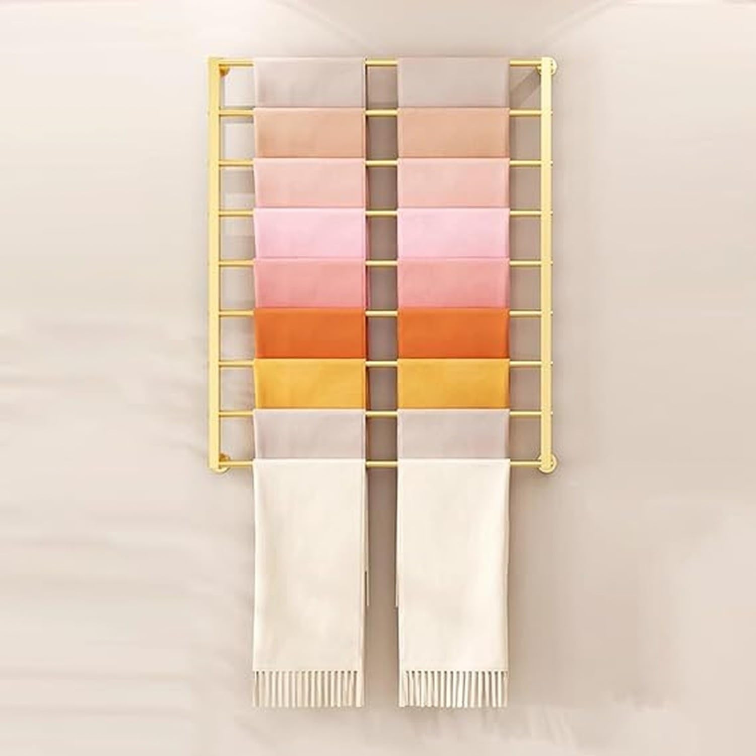 Supporto da parete per esporre sciarpe, appendiabiti a muro 24/47 pollici, organizer con barra trasversale rimovibile per cravatte, hijab, foulard e scialli, us, Gold, W60cm/23.6" x H120cm/47.2"