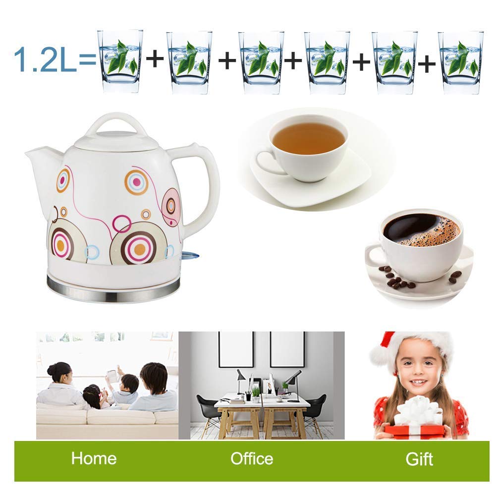 Czajnik elektryczny, ceramiczny czajnik do herbaty, dzbanek do herbaty retro 1,2 l, wyjmowana podstawa 1000 W, automatyczne wyłączanie, suszenie na Ebervir/C/B/C