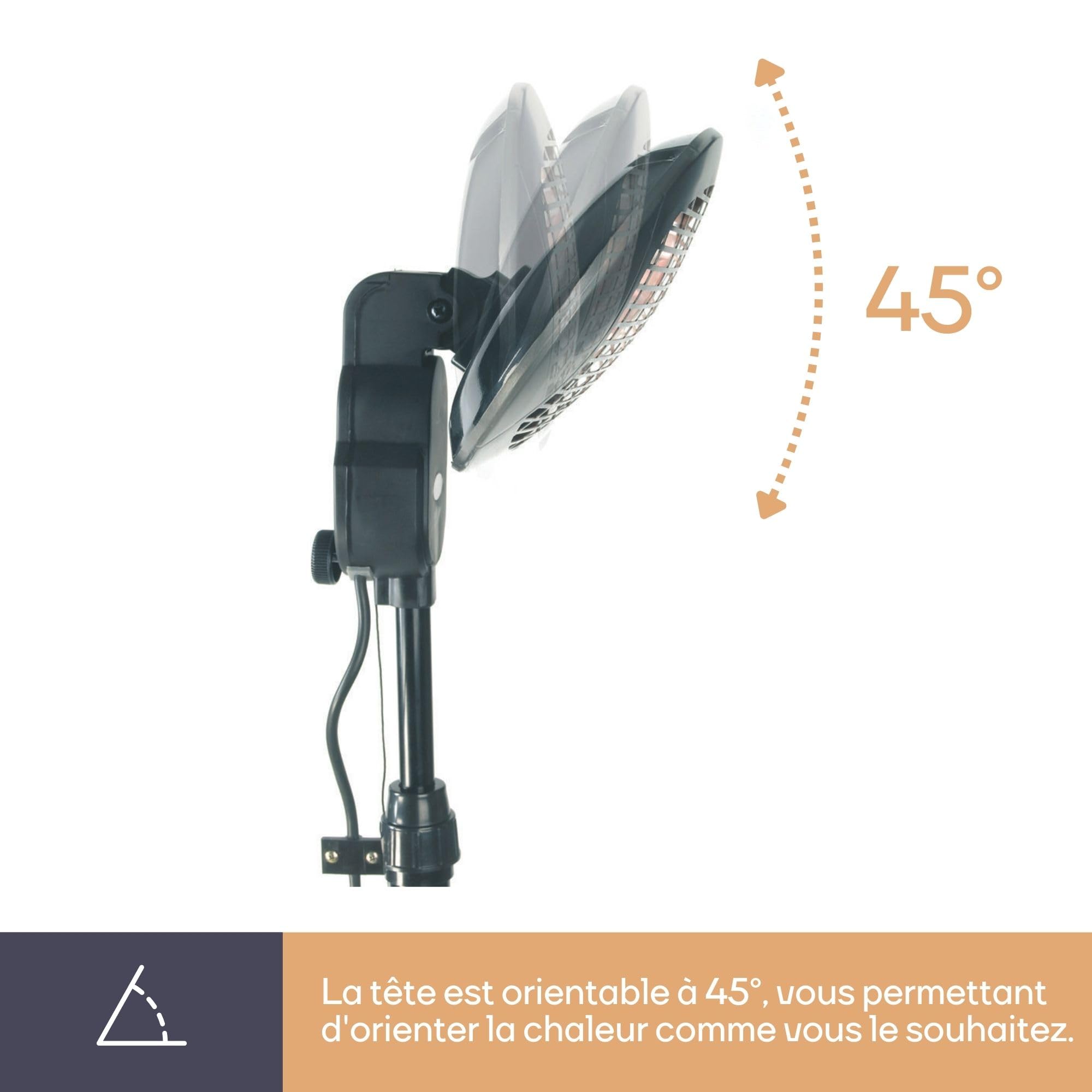 Perel Chauffage de terrasse sur pied 2000 W Quartz Protection anti-basculement 3 niveaux Résistant aux projections d'eau Métal Noir