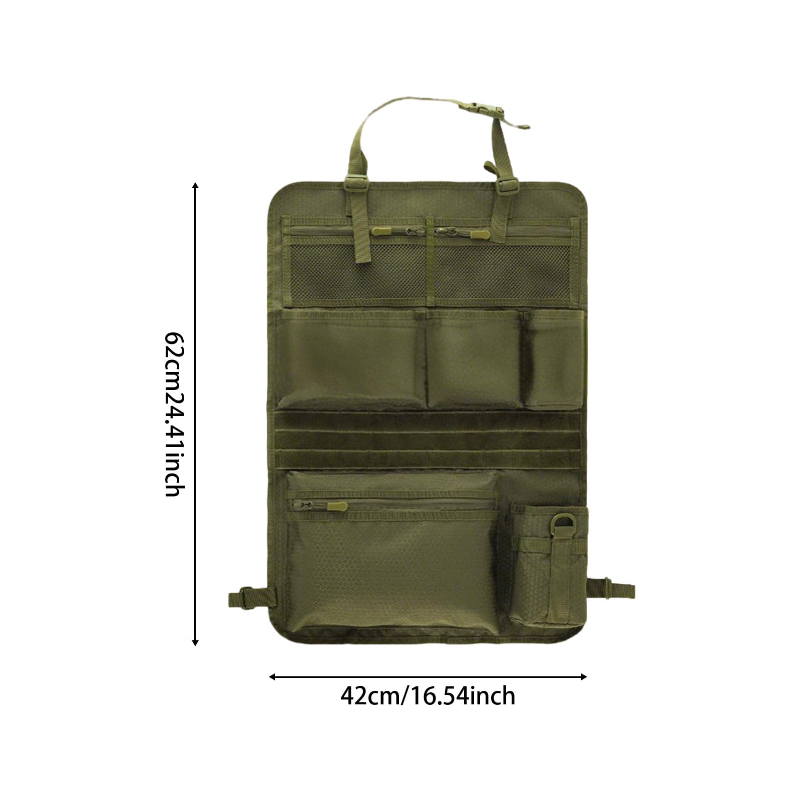 Borsa tattica per sedile auto, verde oliva, 42 x 62 cm, per SUV, MPV | Borsa tattica per zaino in tessuto Oxford, 42 x 62 cm, per auto, SUV, MPV, ideale per viaggi e pendolari.