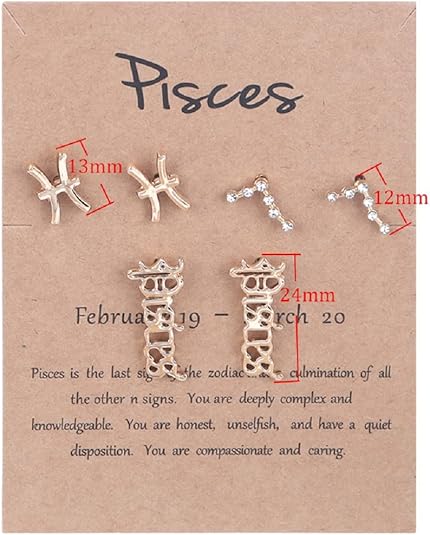 3 Pairs New Card Packaging Horoscope Zodiac Stud Earrings 12 Constellation Astrology 18K Gold Plated Little Ear Stud for Women Friendship Jewelry Gift