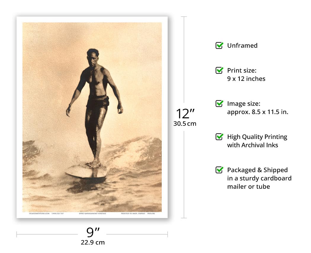 Amazon.com: Duke Kahanamoku - Hawaiian Surfing - Vintage B&W