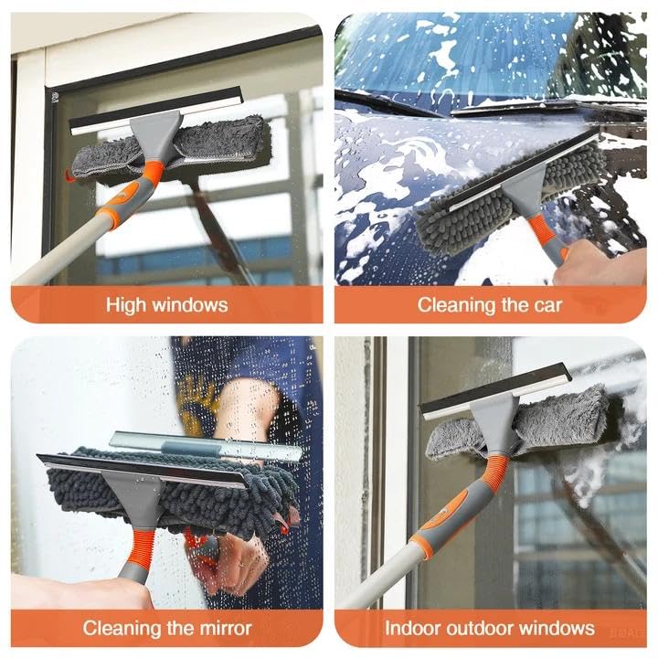 Image of Eazer Window Squeegee Cleaner Tool, 2-in-1 Window Cleaning Kit with 62'' Extension Pole, Window Washer Equipment for Cars, Indoor & Outdoor Glass - Includes 2 Microfiber Cloths
