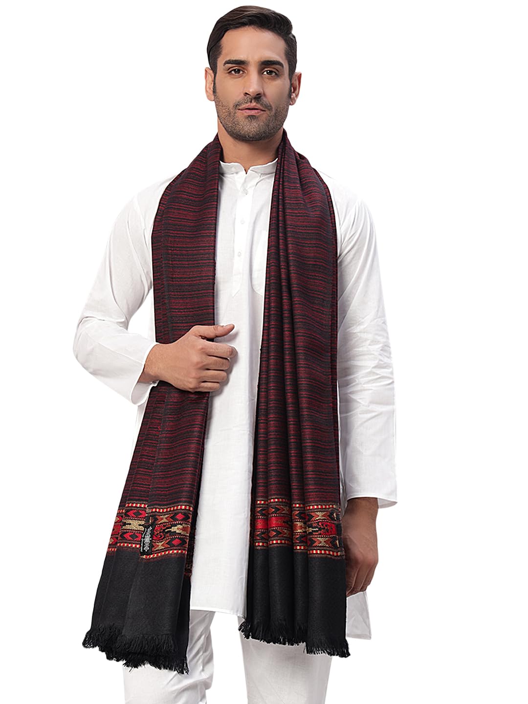 ravaiyaa - attitude is everything Men Jamawar Design Stylish Shawl, Warm and Soft Winter Shawl, Kashmiri Wool Shawl Wraps, Faux Pashmina (80L x 40W Inch)-picture-21