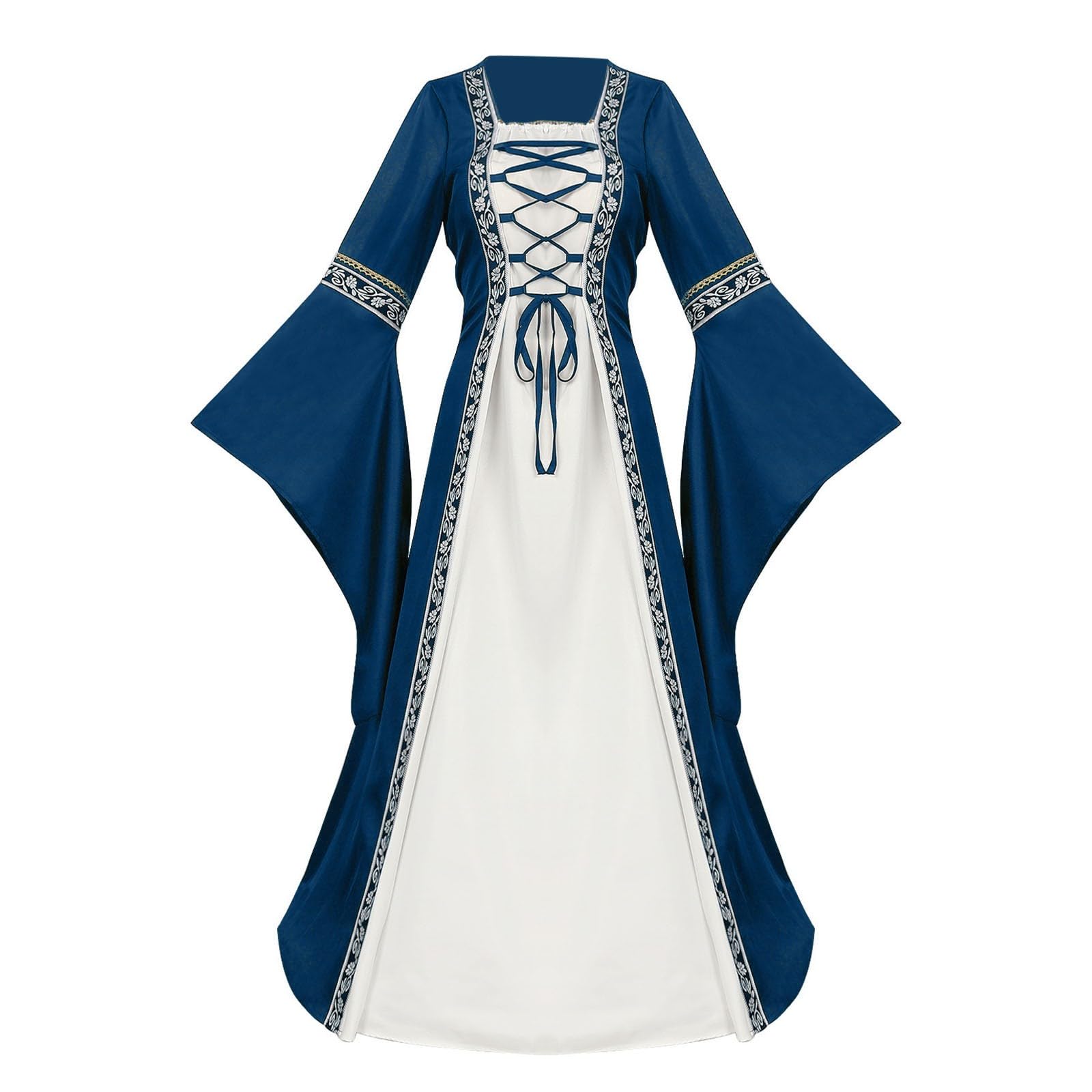 Damen Trachtenkleid Dirndlkleid Midi mit Dirndlschürze Trachtenmode Oktoberfest Outfit Mittelalterliches Kleid im gotischen Hofstil Schnürärmelkleid Oktoberfest Costume