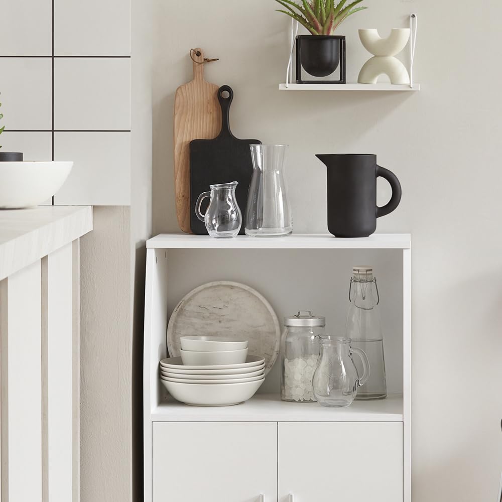 SoBuy Mobile Cucina Salvaspazio con Ante e Ripiano Regolabile – Carrello con Ruote Compatto per Microonde, Stampa o Caffè – Credenza Cucina Moderna Bianca 92x59x40 cm FRG241-W
