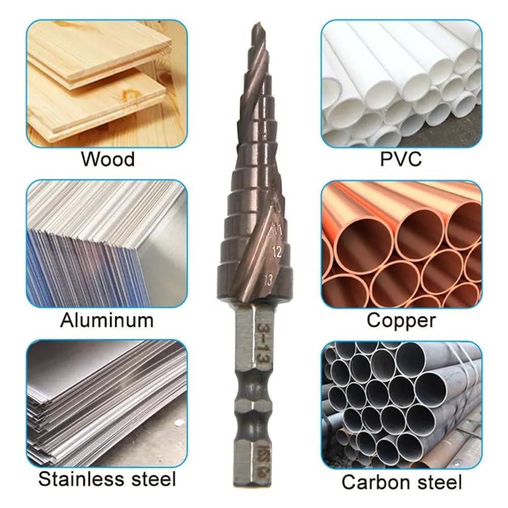 Punta da trapano a gradini in acciaio al cobalto M35 per acciaio inossidabile, metallo, ferro, rame, alluminio e legno, 5% cobalto HSS-Co, 11 misure, punta da trapano da 3-13 mm, 1 pz 3 mm, 13 mm, es