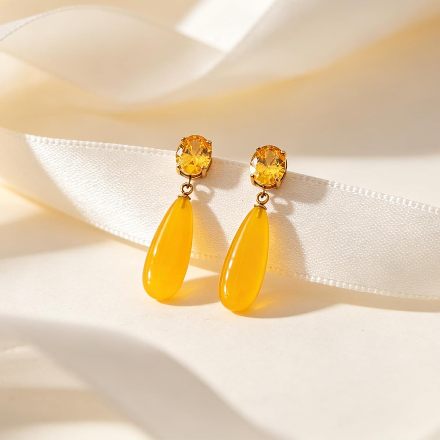 Birthstone Teardrop Earring for Women 18k Gold Plated Cut-Oval Synthetic Gemstone CZ Drop Earring Natural Teardrop Stone Jewelry Valentine's Day Gift for Her