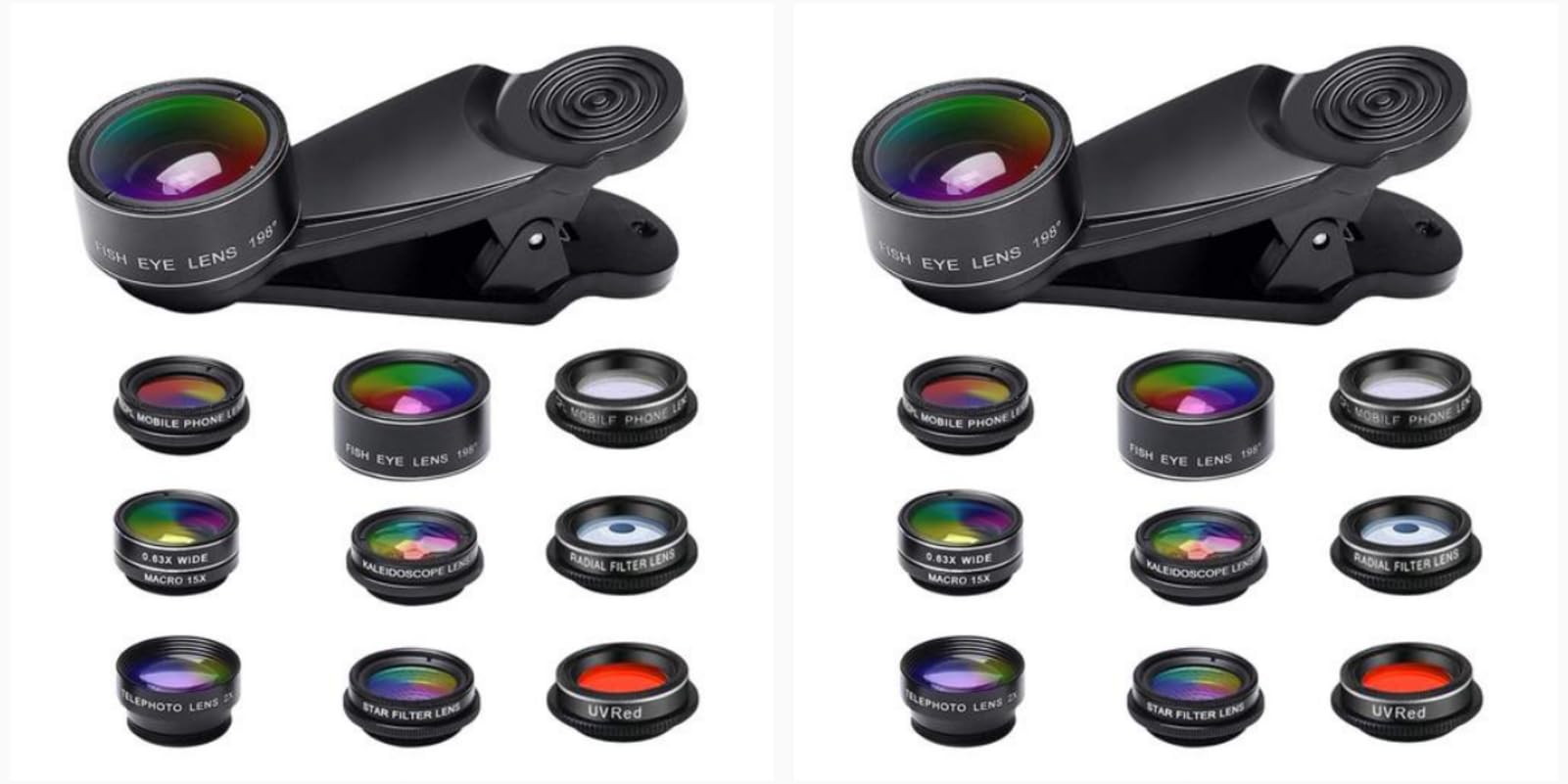 Set di 2 per smartphone – Set di obiettivi per cellulare | macro vetro clip fotocamera | Strumenti universali per cellulare, grandangolare macro 198-Fisheye 198, alloggiamento in lega
