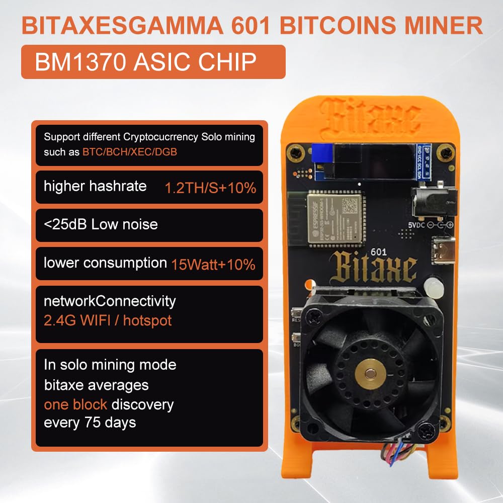 2025 new bitaxe gama 601 bitcoin miner solo mineiro 1.2th/s 18w bm1370 do  antminer s21 pro asic mineiro bitcoin mineiro btc mineiro criptografia with  PSU color orange | Amazon.com.br