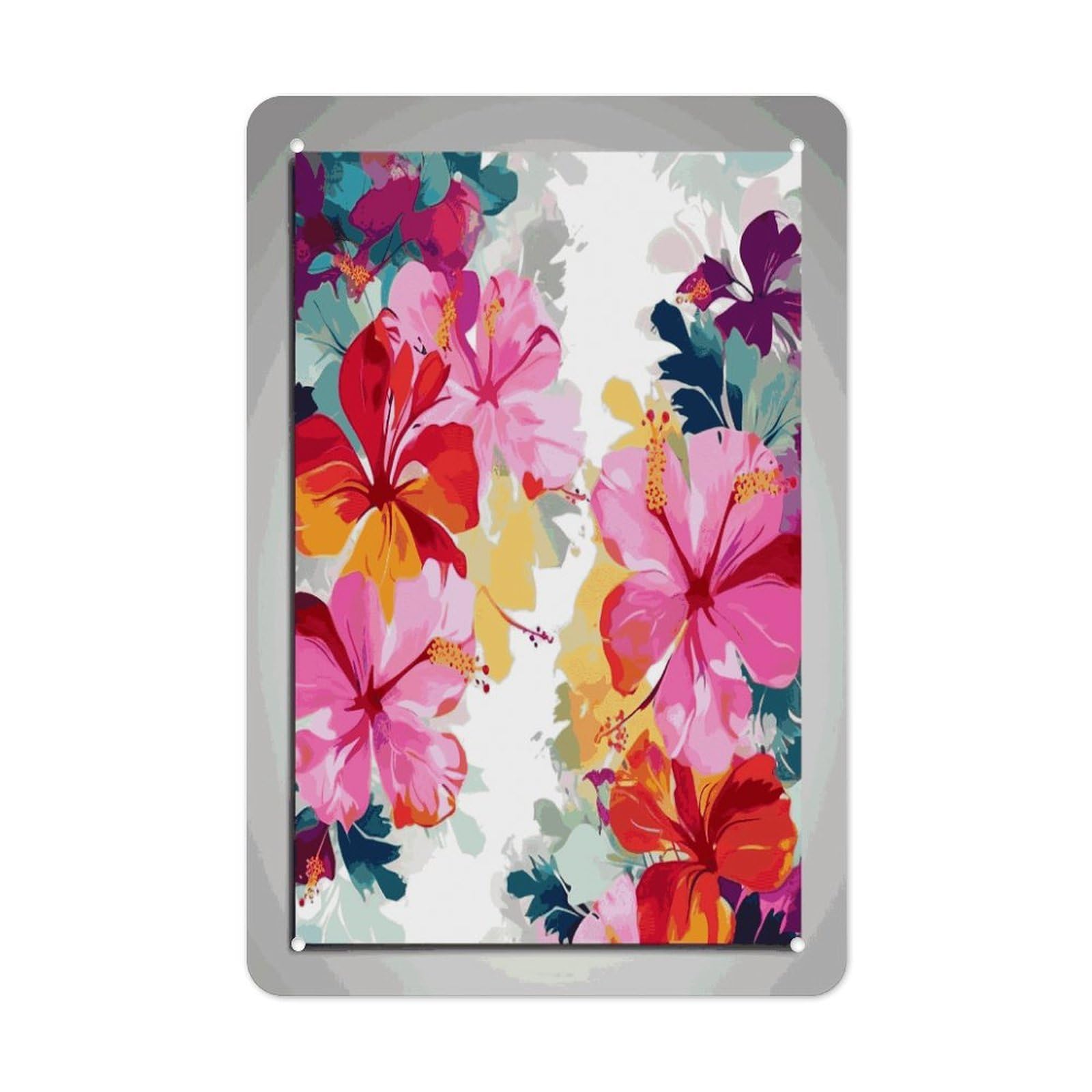Hawaiian Flower Print Metal Tin Sign Wall Decor Hanging Plaque