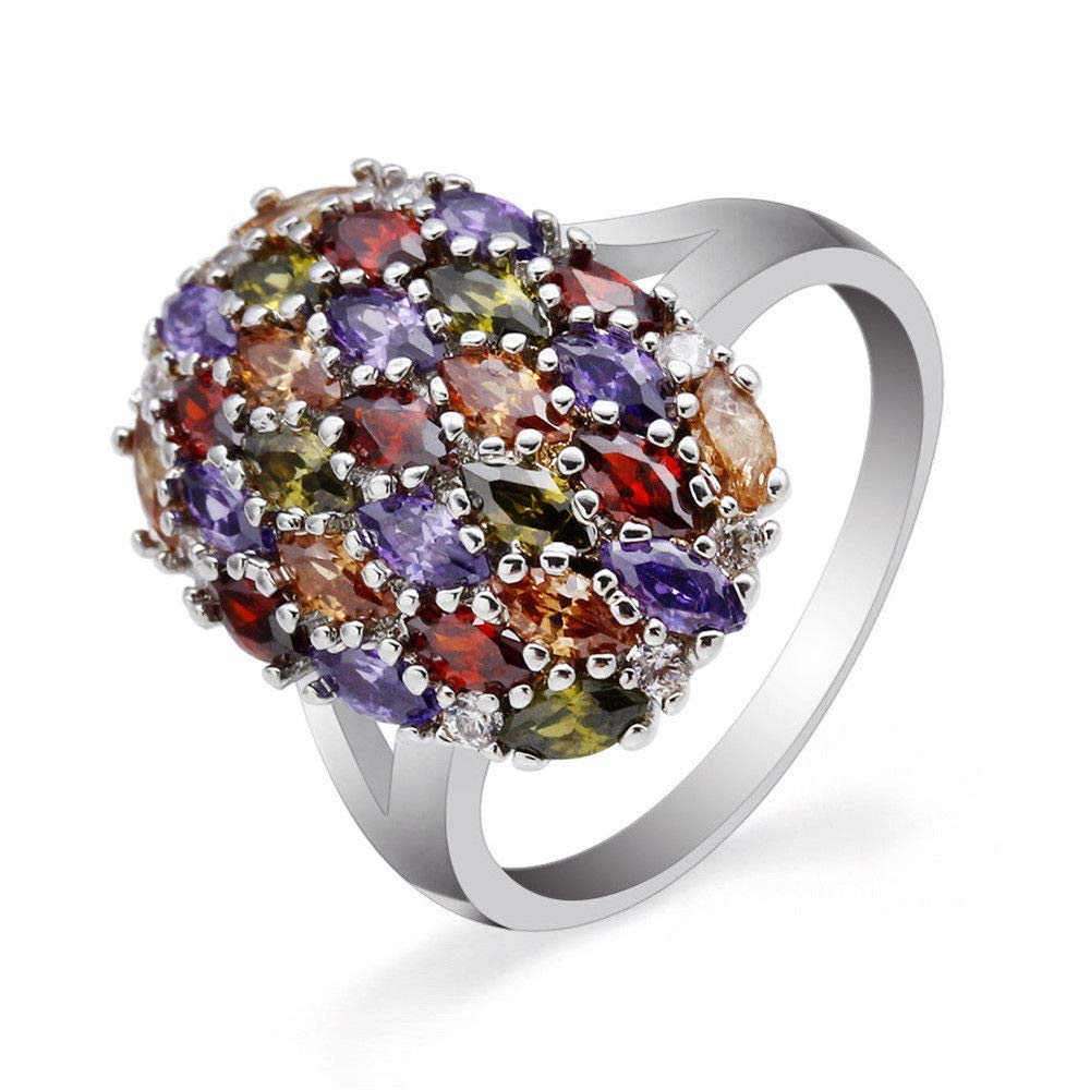 FinemallColored horse eye zircon ring Multi-Color 925 Sterling Silver Amethyst Garnet Topaz Engagement Ring Size 6-12