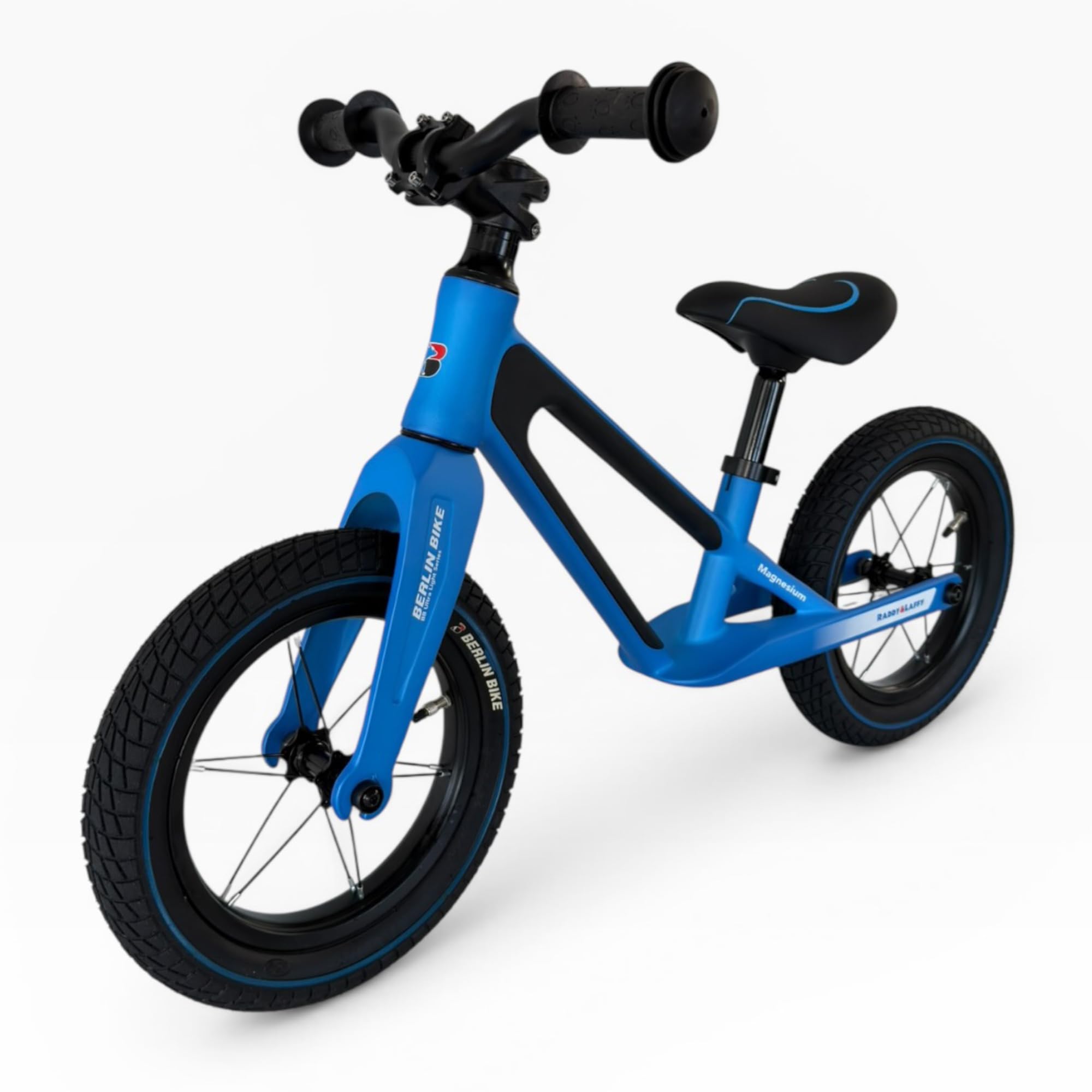 BERLIN BIKE RADDYLAFFY ab 3 Jahre, 12 Zoll Laufrad bis zu 30 kg, Lenkrad und Sattel höhenverstellbar, Sicheres und sehr Leichter Magnesiumrahmen, Lauflernrad für Jungen und Mädchen (Blau) Spielzeug