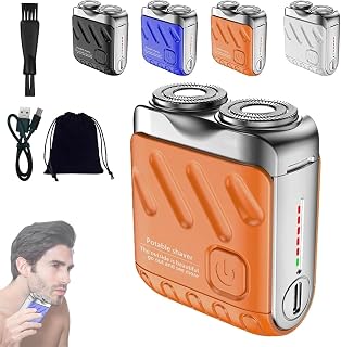 Afeitadora eléctrica giratoria portátil de doble anillo, mini cañón de acero flotante recargable por USB, impermeable para hombres