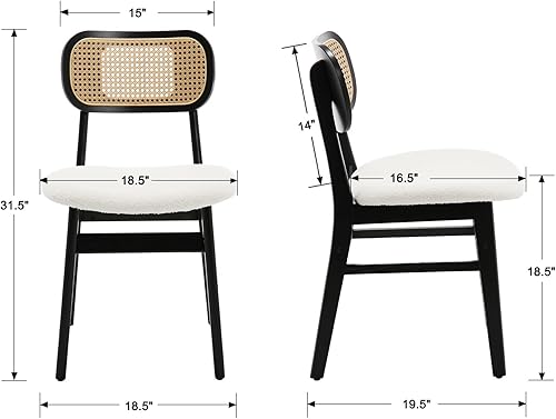 Vista 58 de EALSON Juego de 2 sillas de comedor de ratán, tapizadas de cuero, sillas de cocina de madera modernas de mediados de siglo, sillas laterales sin