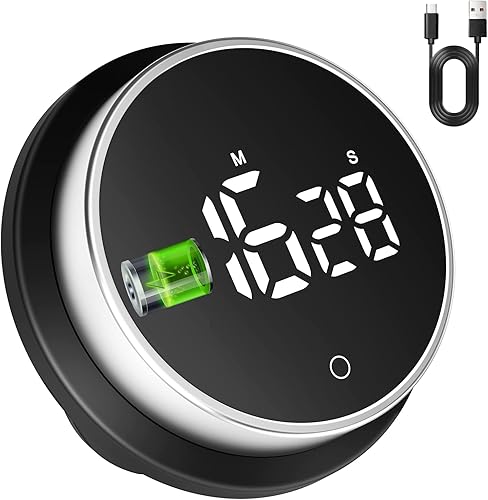 Geekpartn Temporizador recargable temporizador digital de cocina temporizador de aula para niños temporizador magnético de cuenta regresiva negro