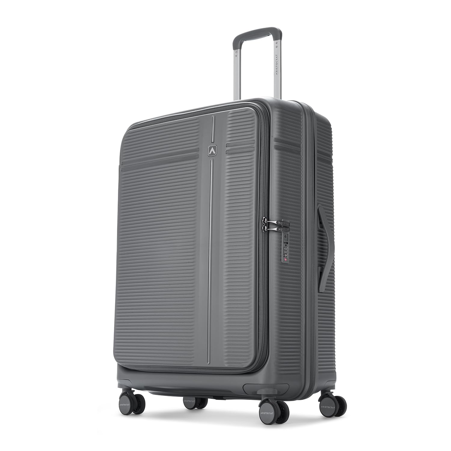 Aristocrat Solana Large Hard Case Trolley Bag with 90:10 Opening, Grey | TSA Lock, Expander, 8-Wheels, Durable Polypropylene Case, Sturdy Zipper, Spacious Travel Luggage, 3-Year Global Warranty