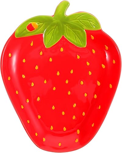 Luxshiny Platos de cerámica de fresa para aperitivos, platos kawaii, cuencos de ensalada, fresa, fruta, recipientes para alimentos, plato decorativo