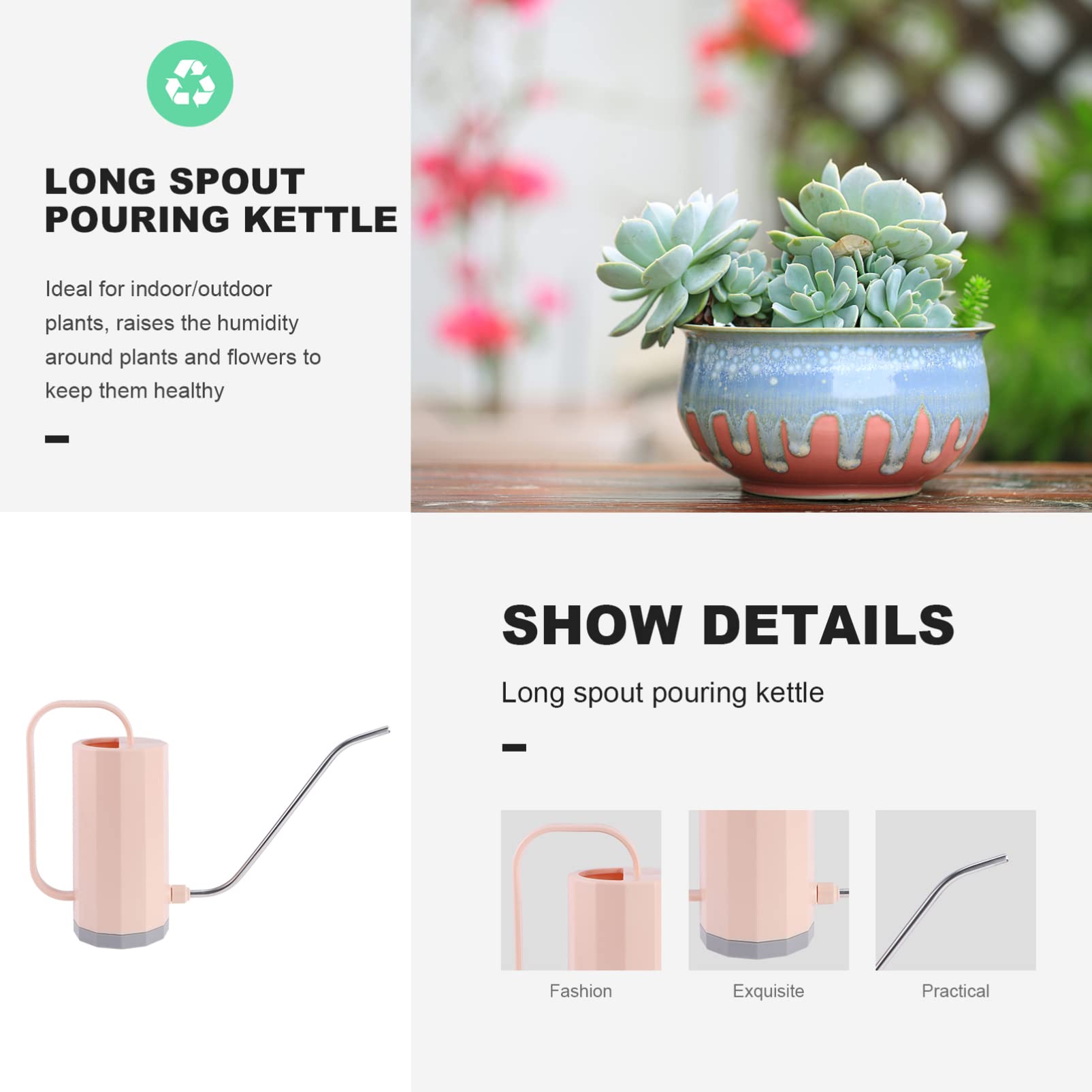 DOITOOL 1 arrosoir en plastique de 1200 ml, couleur bonbon, à long goulot, pour plantes d'intérieur et d'extérieur (rose)