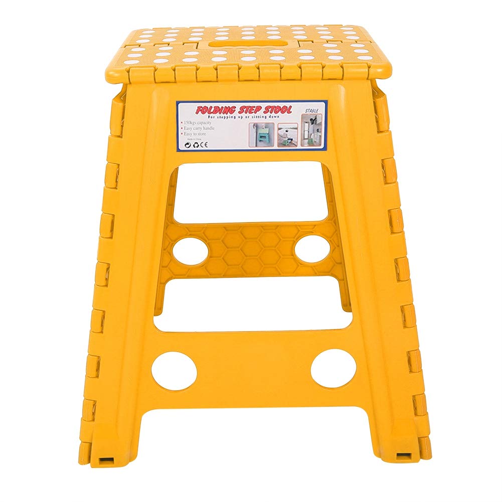 Tissting Foldable Step Stool with Anti Slip, Portable Plastic Dots Design for Adults Indoor Home Use (White spots orange)