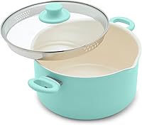 GreenLife 6QT PFAS-Free Ceramic Nonstick Stockpot with Straining Lid, Pour Spout, Turquoise - Dishwasher Safe