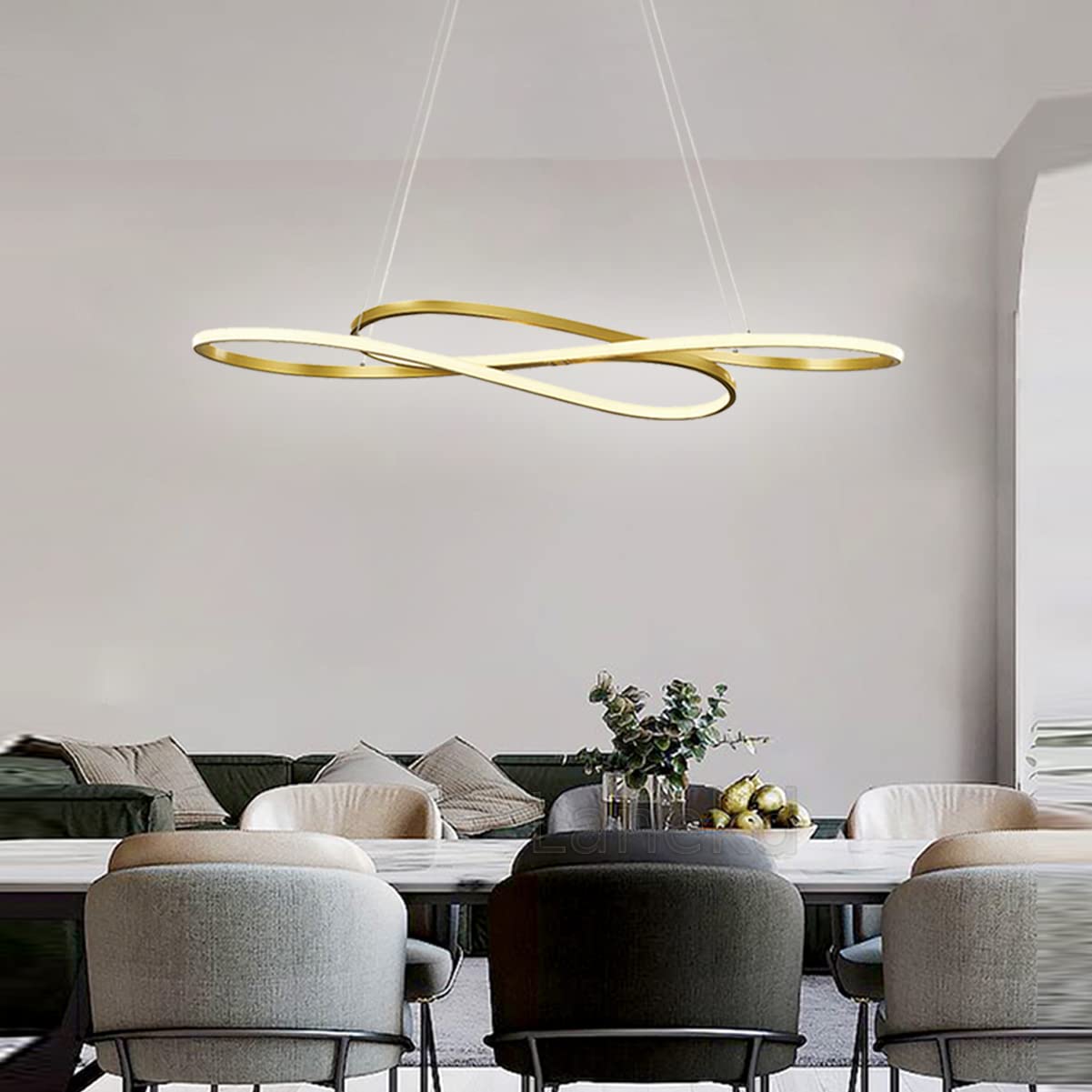 LED Pendant Light/Chandeliers L100cm 48W Dining Room Kitchen Island Ceiling Light Flush Mount Height Adjustable Ceiling Hanging Lamp for Table Living Room Office Bedroom Bar Lamp 6500K White Light