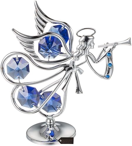 Matashi Figura de ángel guardián de San Valentín, adorno con tachuelas de cristal, chapado en plata cromada, regalo para el día de San Valentín para