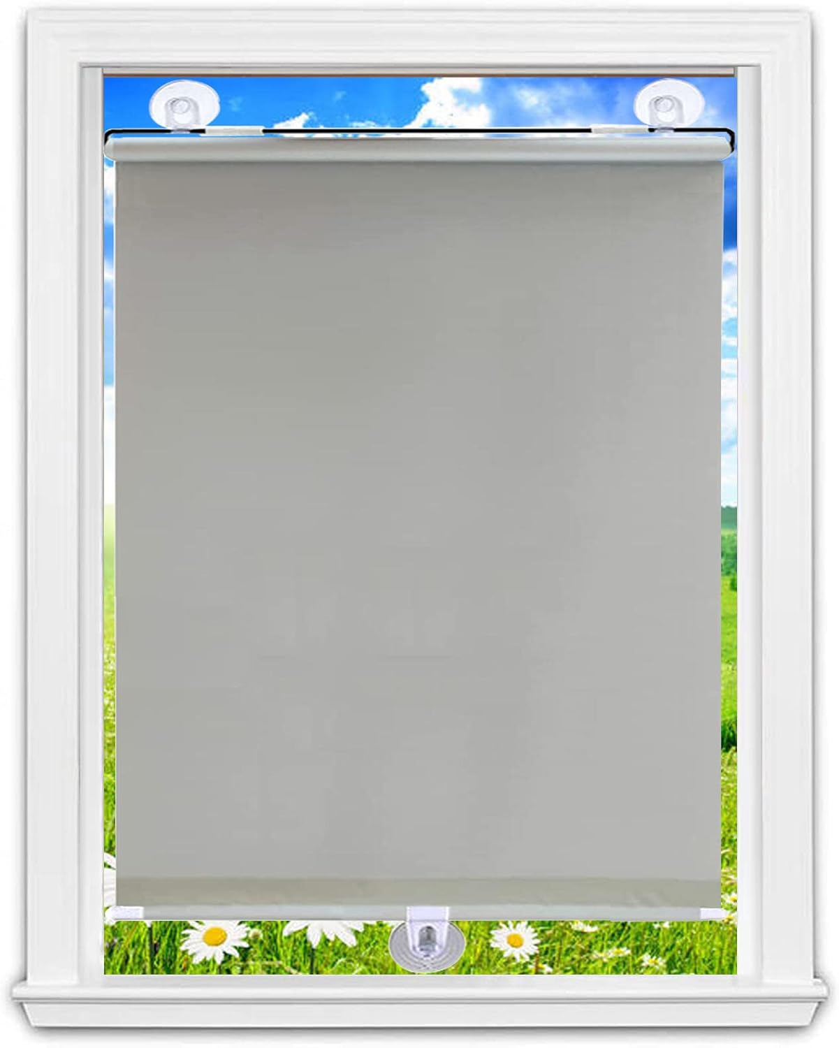 KGUDYS Cortinas Opacas con ventosas,persiana Enrollable telescópica para Interiores,portátil Cortina para Ventana con Ventosa,Cortinas Temporal para Ventanas,sin Perforaciones,Grey-75x125cm/29x49in