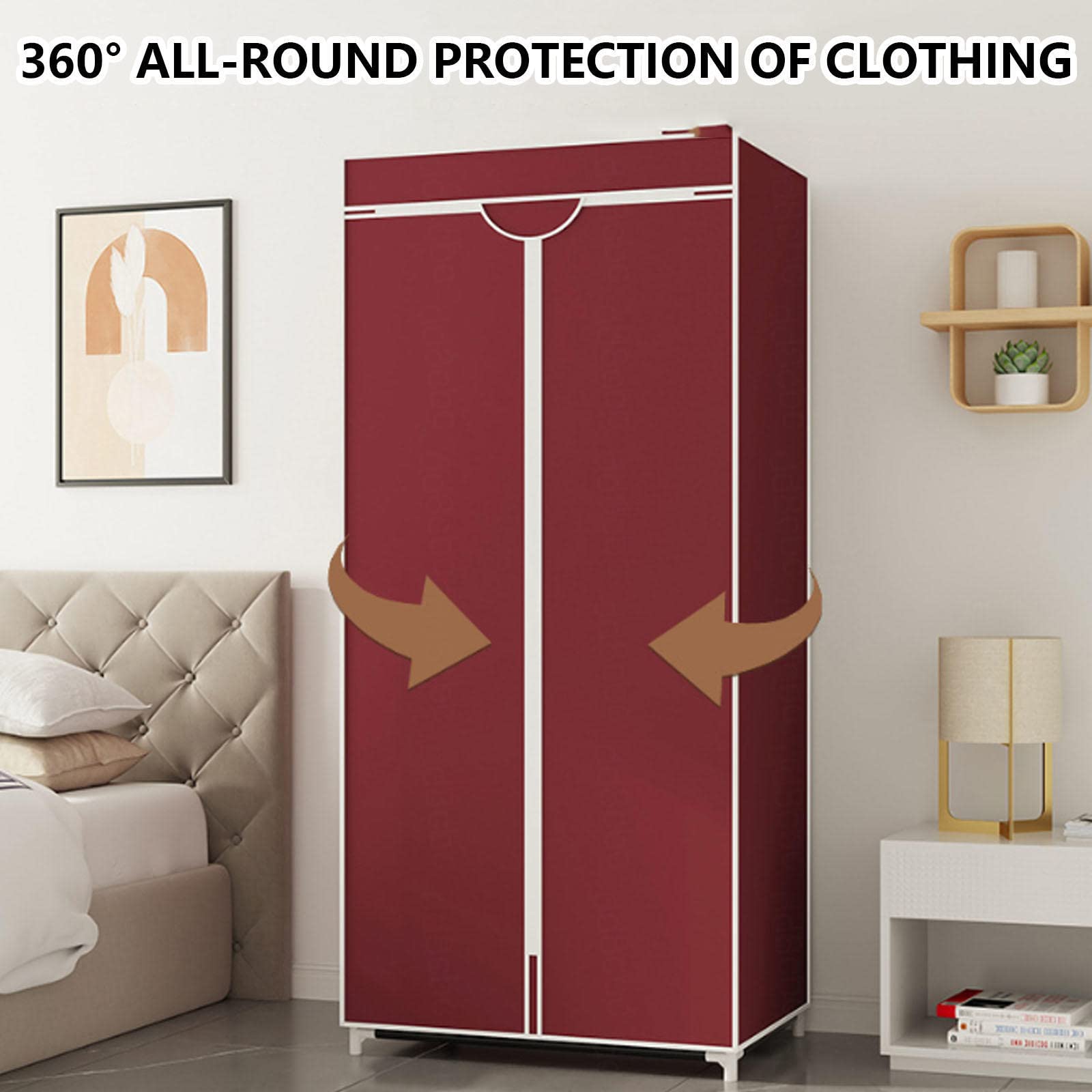 Tragbarer Kleiderschrank aus Segeltuch mit Regalen und Kleiderstange, Stoffbezug, 155 x 70 x 45 cm, ideal für kleine Räume und einfache Aufbewahrungslösungen