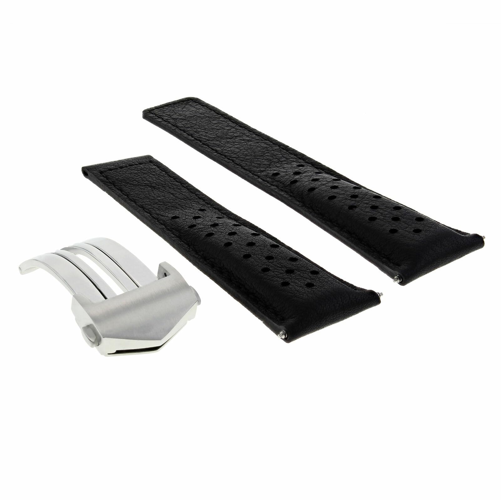 Ewatchparts Leather Watch Band Strap 19mm Compatible With Tag Heuer Carrera Twin Time CV2113-0 Black product thumbnail 5