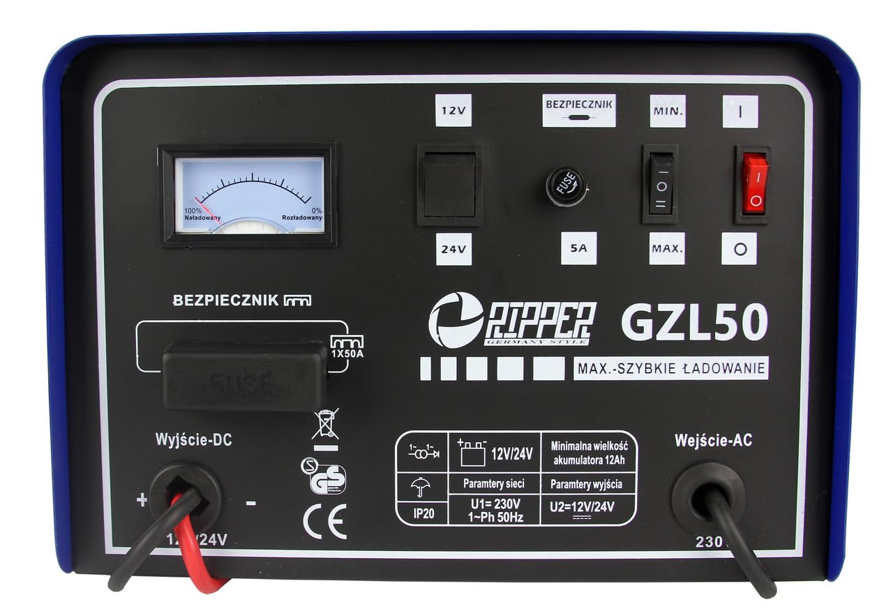 Cargador de coche con carga rápida | 12-24 V | corriente máxima 50 A | portátil | azul
