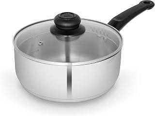 Swan Townhouse 20cm Stainless Steel Saucepan with Glass Lid, Suita...