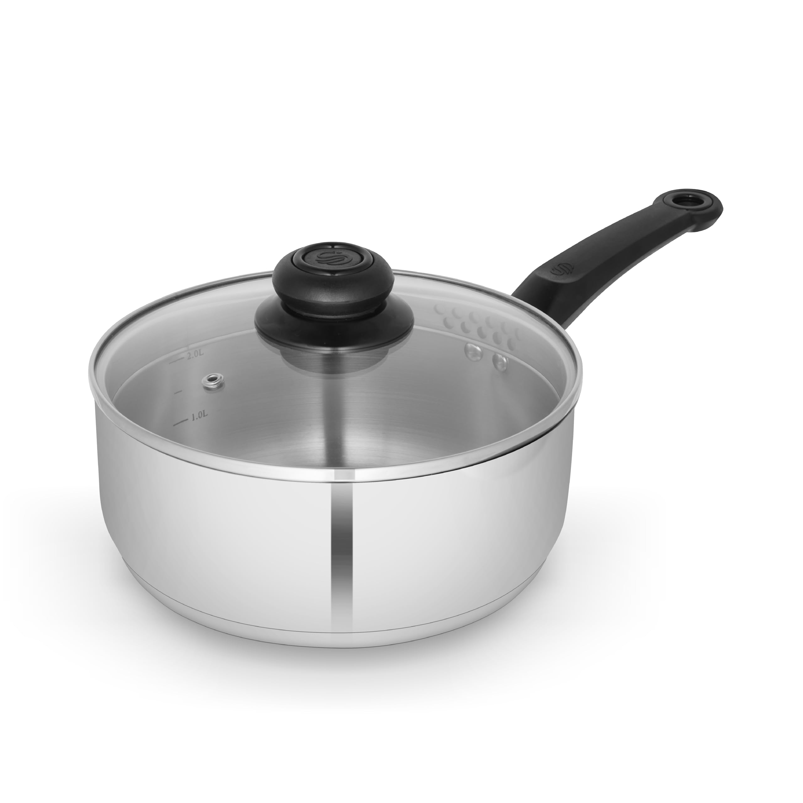 Swan Stainless Steel Townhouse 20Cm Saucepan With Glass Lid, Suitable For All Hob Types (Including Induction), Dishwasher Safe,