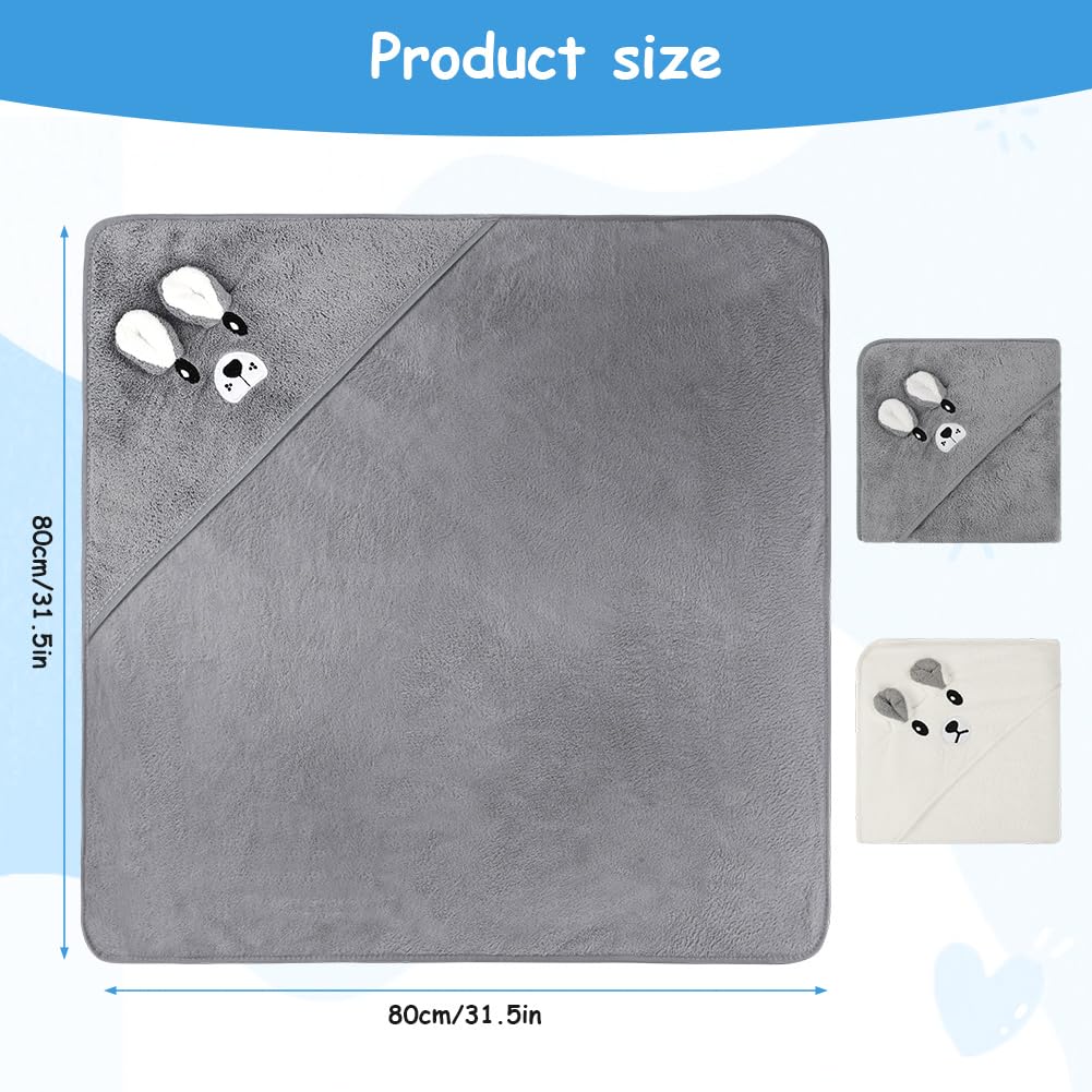 Aolso 2 Pz Asciugamano con cappuccio, 80 x 80 cm Asciugamani da Bagno per Bambini con Cappuccio, Morbidi e Assorbenti, per Neonati e Bambini 0-3 Anni -Bianco/Grigio