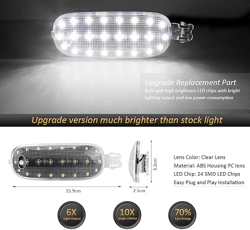 Miniatura 2 de D-Lumina Cubierta de luz interior de techo transparente con PCB LED blanco para Dodge Ram 1500 2500 3500 4500 5500, Dodge Dakota Durango y Jee-p