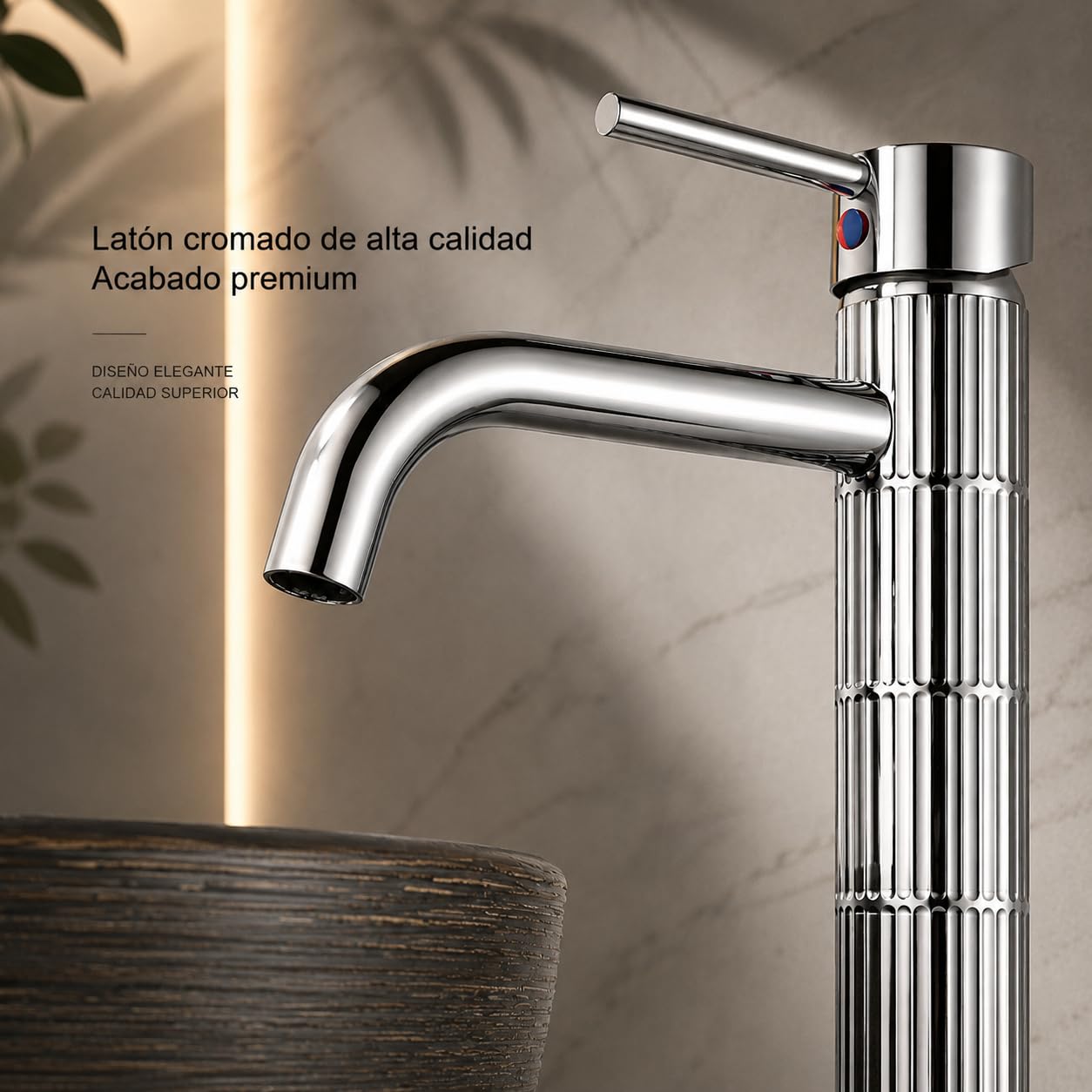 Grifo de lavabo alto monomando con cuerpo de latón, mezclador para lavabo sobre encimera, acabado cromado, cartucho cerámico duradero (Cromado, Alto)