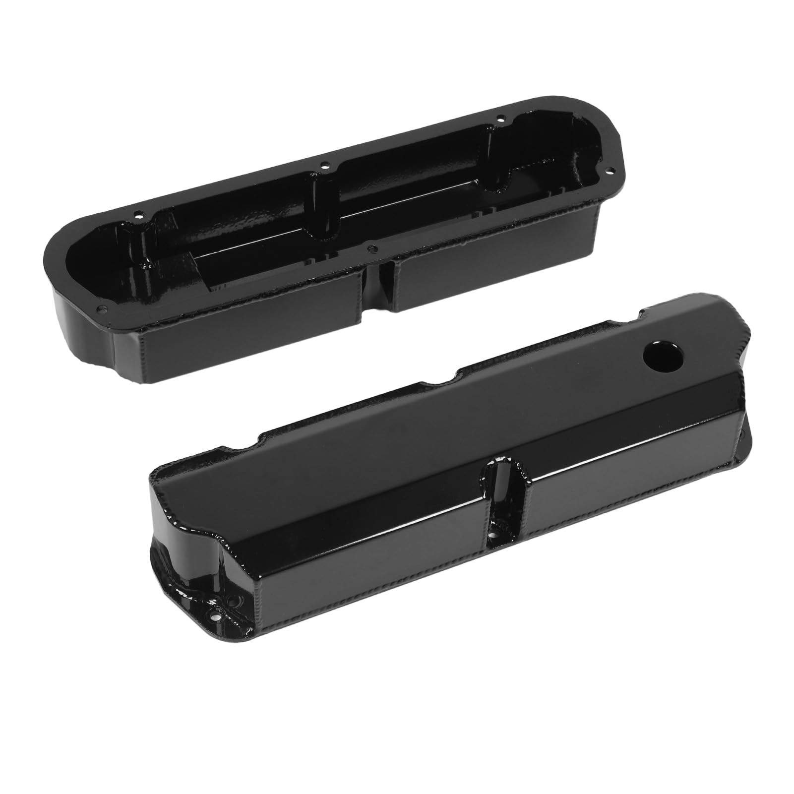 aqxreight Tapa de Válvula Alta DM 4413 BK Pernos Cortos Tapa de Válvula de Aluminio con Orificio de Ventilación para Motor V8 de Bloque Pequeño 289 302 351W 1962 1985 Negro