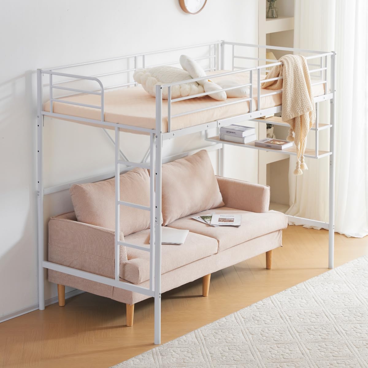 Amazon｜Simpolu ロフトベッド 大人用 サイド棚付き はしご付き