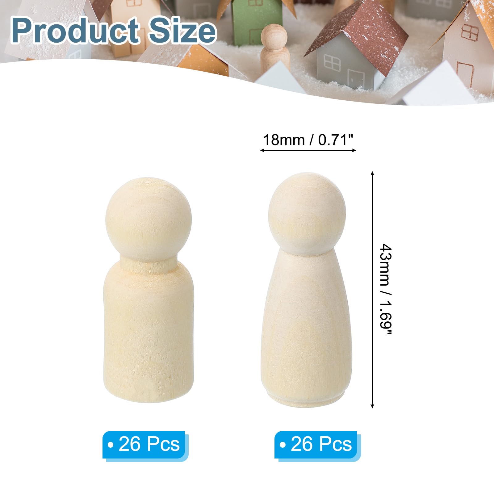 PATIKIL 1.69" Height Wooden Pegs Peoples - Image 2