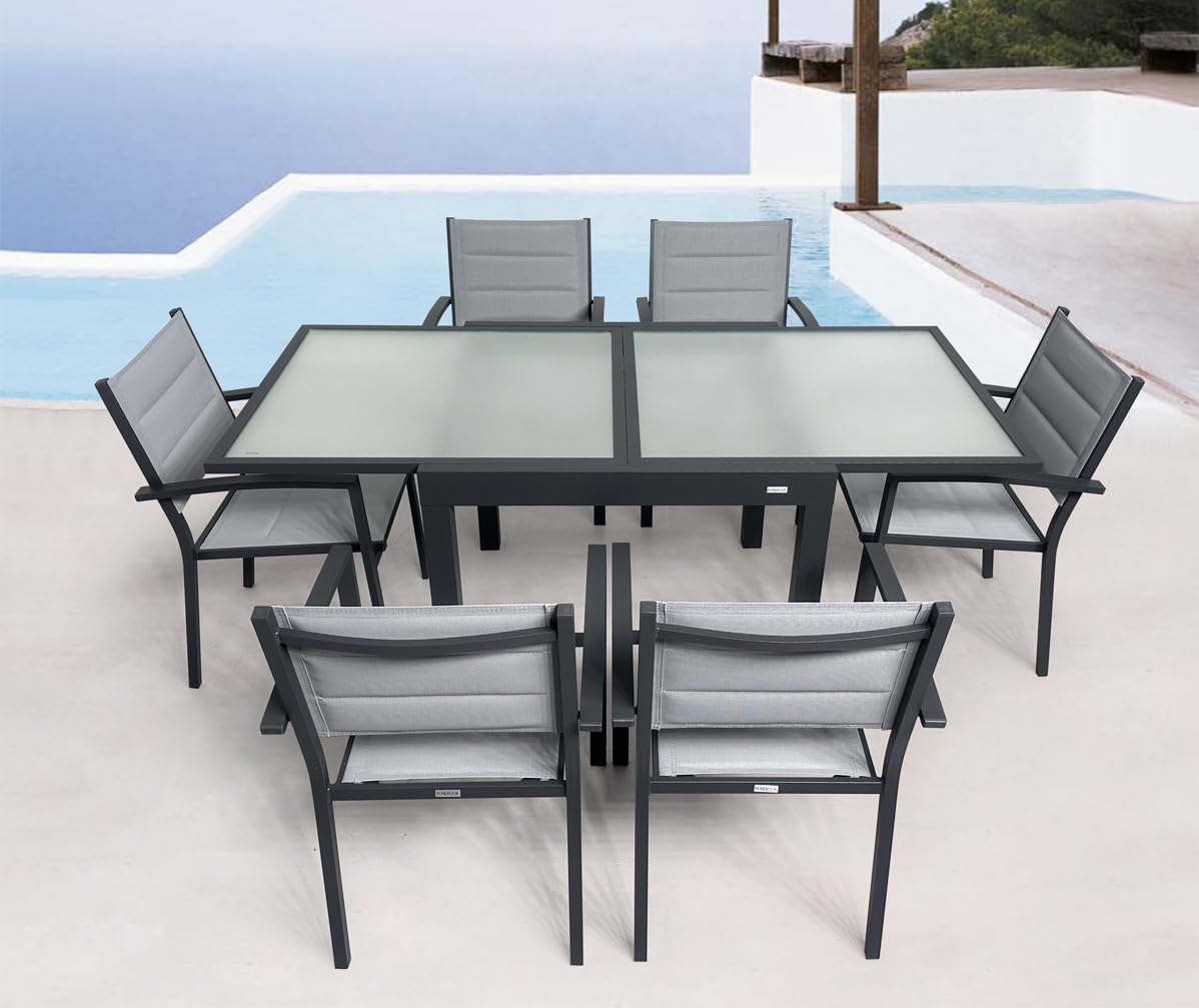 MOMMA HOME Mesa Extensible Jardin Aluminio y Cristal Templado Mesa Comedor Cuadrada Extensible de Exterior Al Aire Libre 4-6 Personas Medidas 90/180x90x74H cm (Gray)