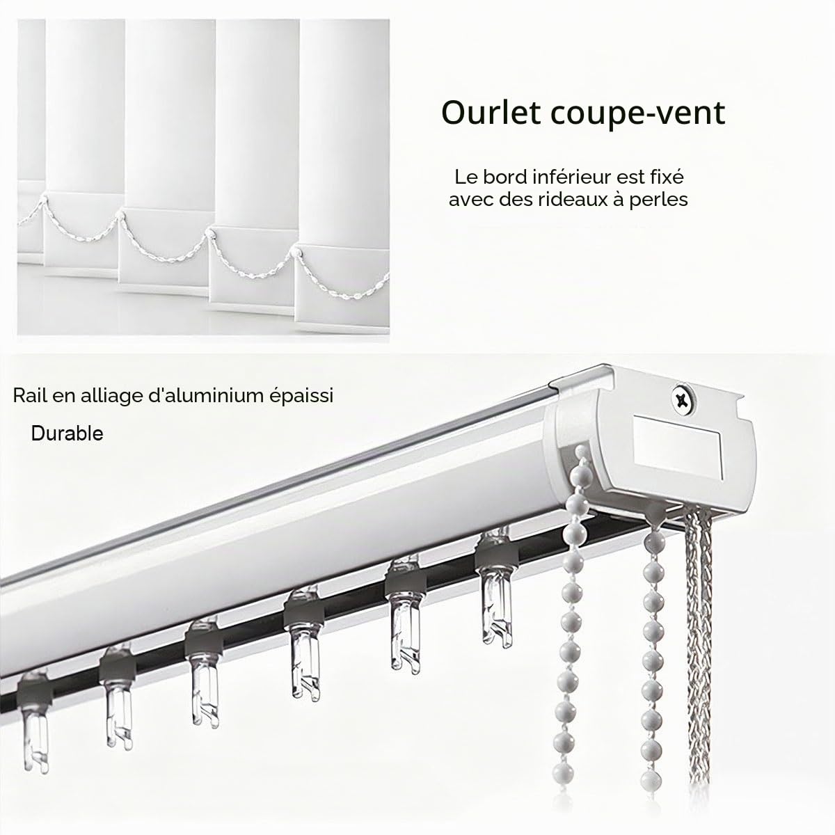 Générique Store à Lamelles Vertical, Store Californien pour Portes coulissantes, Rideaux en Tissu filtrant la lumière pour Grandes fenêtres, Store Vertical sur Rail Anti-UV Protection(B130xH150cm)