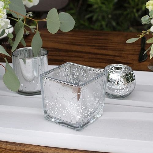 Miniatura 4 de Just Artifacts Portavelas votivas redondas de vidrio de mercurio moteado de 2 pulgadas (36 unidades, plateado)